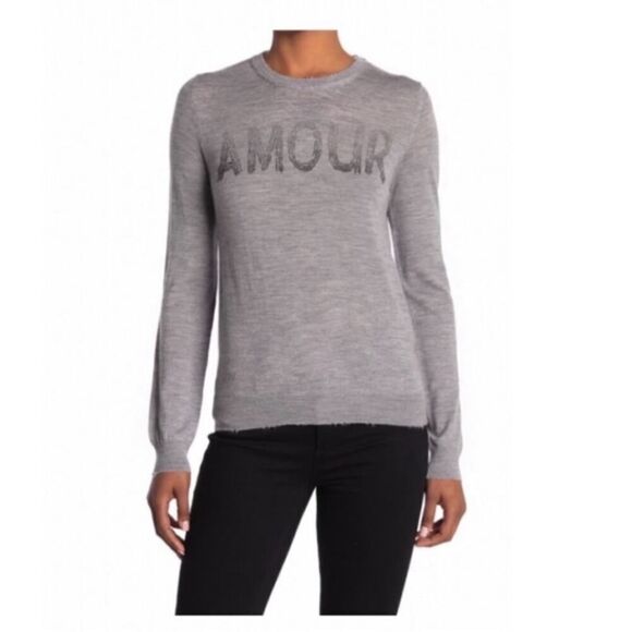 Zadig & Voltaire Gaby Amour Strass Merino Wool Sweater Gray Large - Picture 2 of 7